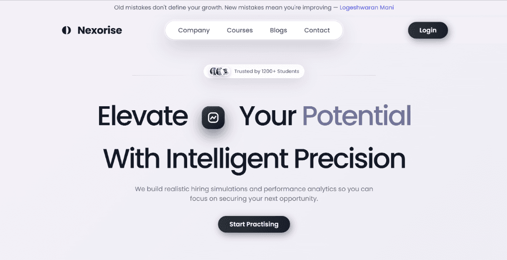 Screenshot of Nexorise - An intelligent platform for realistic hiring simulations and performance analytics.