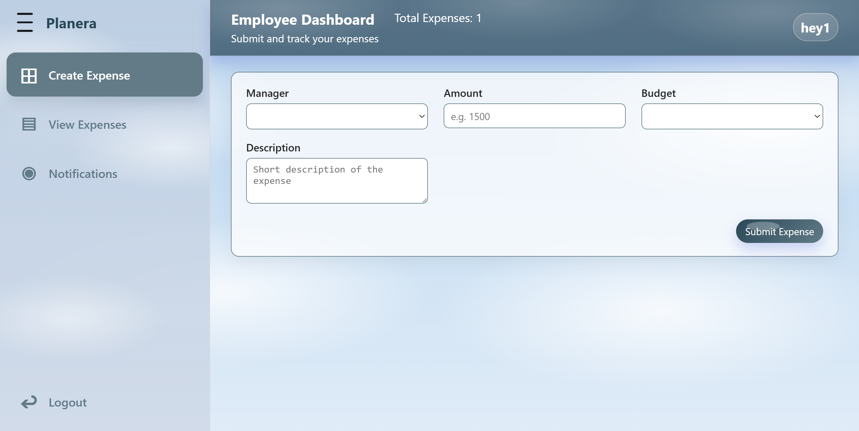 Planera employee dashboard view.